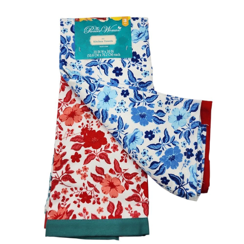 The Pioneer Women Floral Multicolor Cotton‎ Kitchen Towel Set 3pc  20x30in